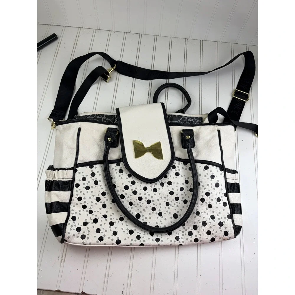 Betsey Johnson Vintage Y2K White Polka Dot Bow Diaper Bag Crossbody Purse